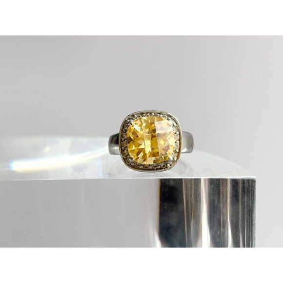 Citrine Cushion Cut Semi-Precious Halo 925 Sterling Silver Vintage Ring - sz 8 - Picture 3 of 13